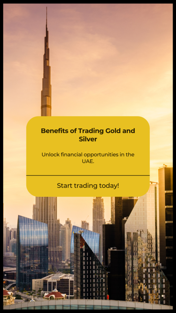 Illustration highlighting the advantages of gold and silver trading trends in the UAE, including competitive pricing, robust regulatory framework, and advanced infrastructure.