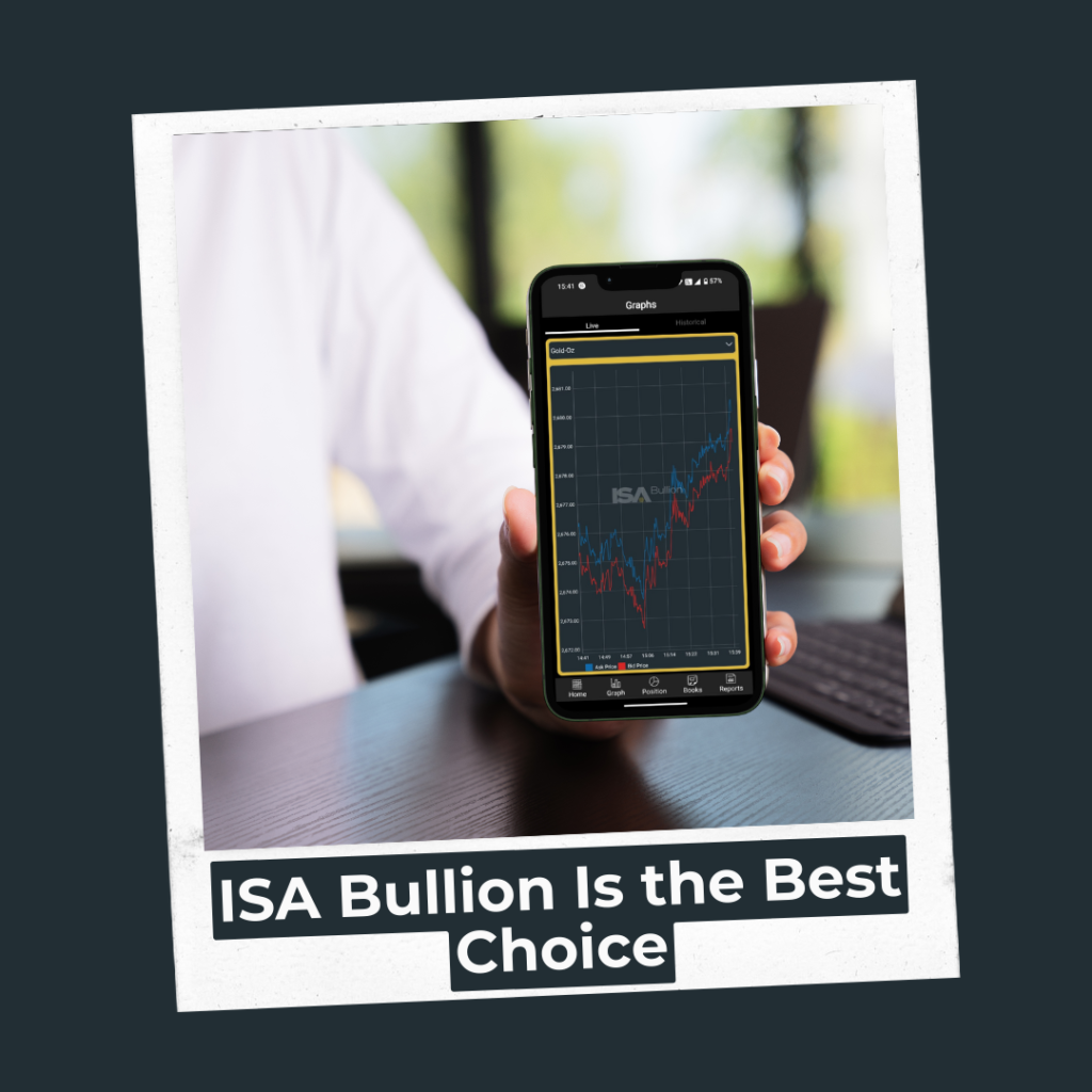 A mobile device displaying a real-time trading chart on the ISA Bullion platform, showcasing its user-friendly features as a leading gold trading platform.