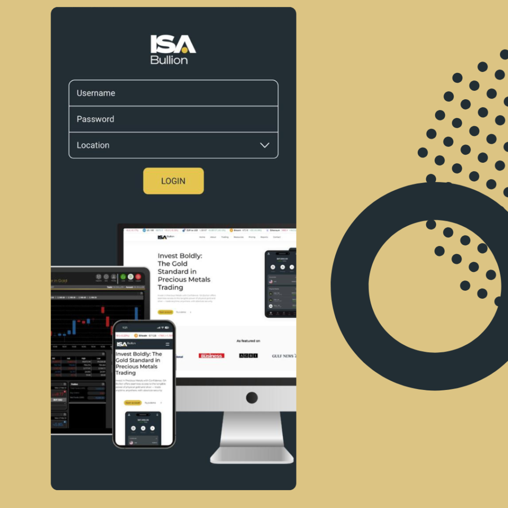 ISA Bullion secure login page displayed with access to gold trading across multiple devices, highlighting flexibility and security.