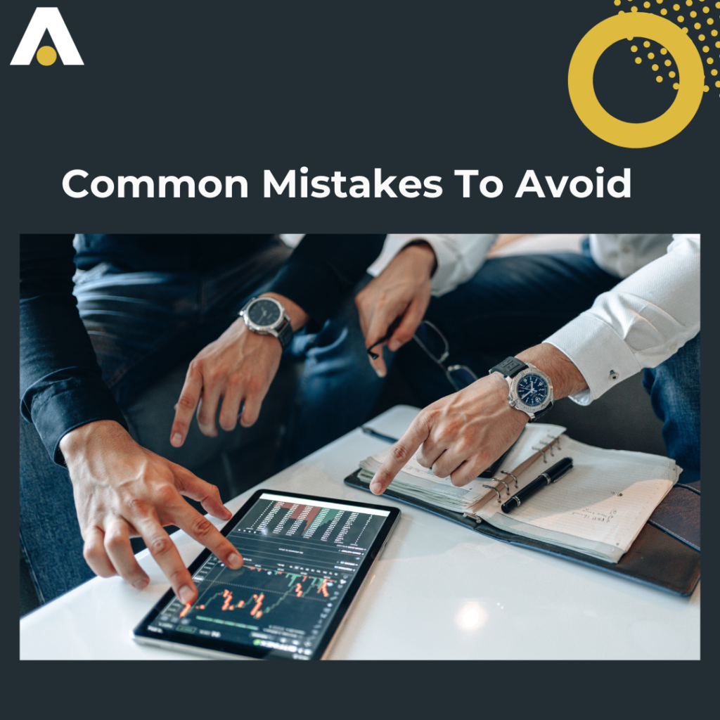 Image depicting a discussion on avoiding common mistakes in gold trading, showing professionals pointing at a tablet screen displaying financial charts and data, accompanied by a notebook and pen, symbolizing analysis and learning from errors.