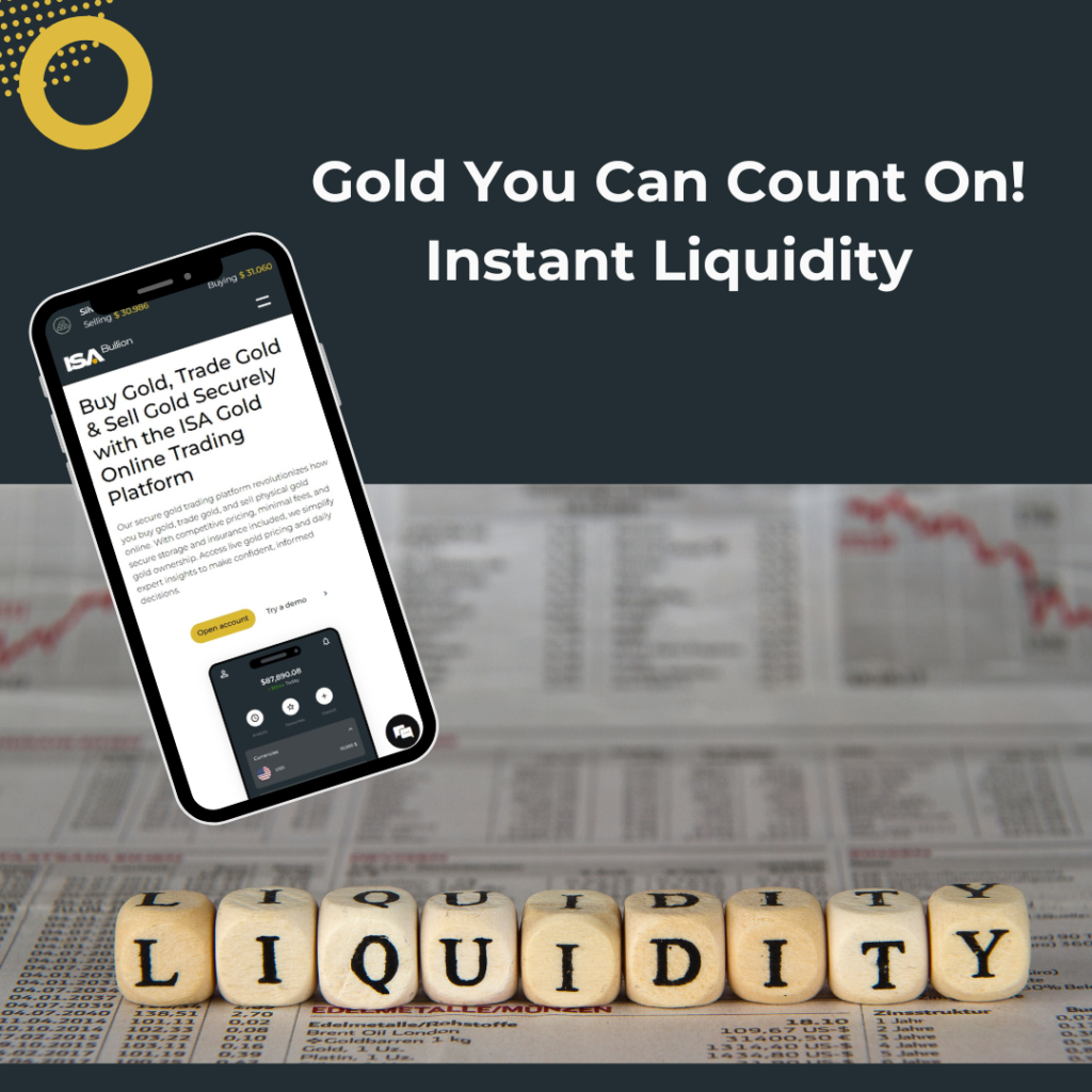 Gold bars stacked in a flowing golden wave, emphasizing instant liquidity and reliability with ISA Bullion.