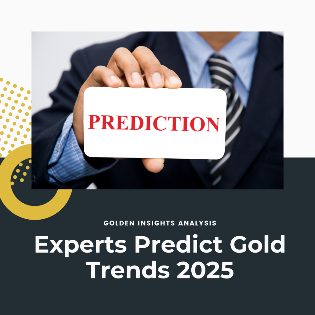 Experts predict gold price trends in 2025—businessman holding a 'Prediction' card, symbolizing future market insights and investment forecasts.