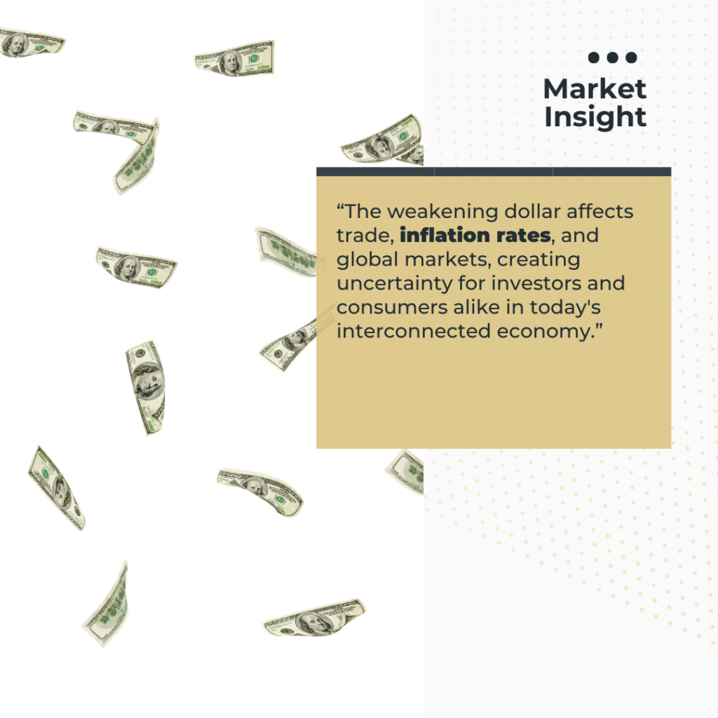 Market insight on the weakening dollar, inflation rates, and global uncertainty. Invest in gold to safeguard your financial future.